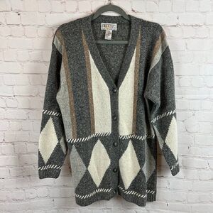 GINA PETERS Sport patchwork silk angora blend oversized cozy cardigan sweater S